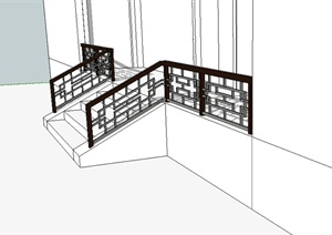 现代中式风格楼梯栏杆设计SU(草图大师)模型