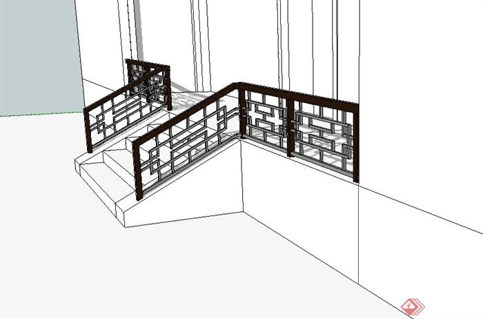 现代中式风格楼梯栏杆设计su模型(1)