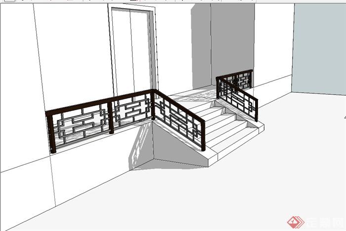 现代中式风格楼梯栏杆设计su模型(3)