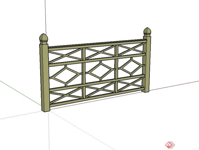 现代中式风格木质栏杆围栏su模型(2)