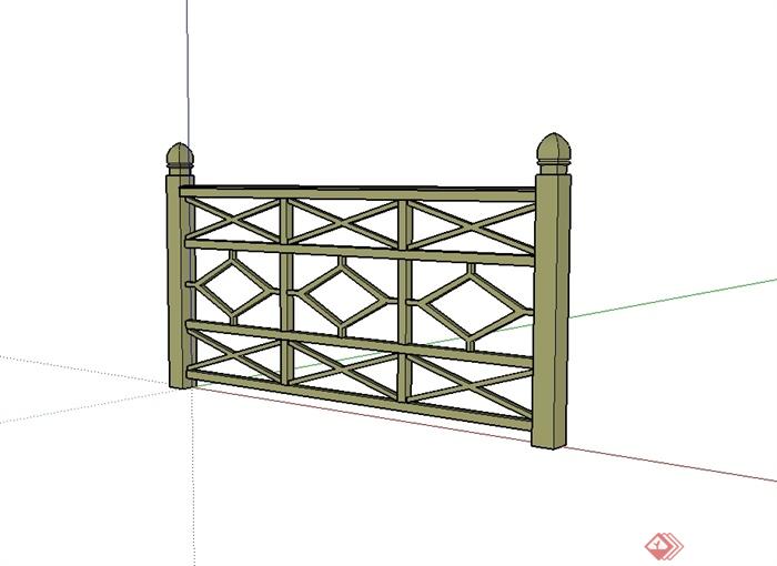 现代中式风格木质栏杆围栏su模型(1)