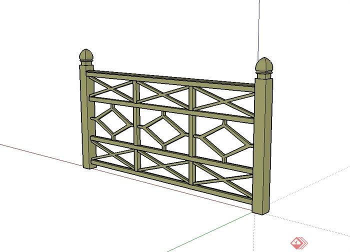 现代中式风格木质栏杆围栏su模型(3)
