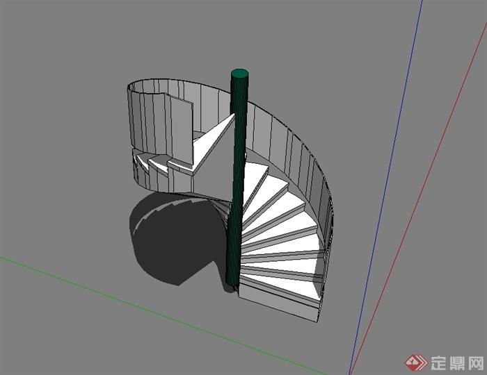 现代风格旋转建筑楼梯su模型(2)