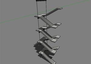 多层详细的建筑楼梯设计SU(草图大师)模型