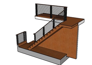 现代风格建筑楼梯及栏杆设计SU(草图大师)模型
