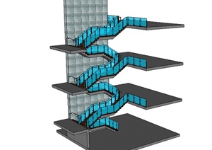 现代风格某建筑详细楼梯设计SU(草图大师)模型
