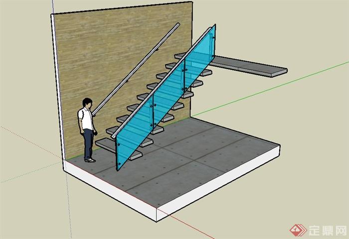 现代风格室内详细楼梯踏步设计su模型(1)
