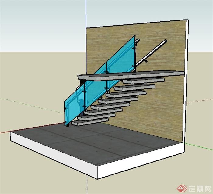现代风格室内详细楼梯踏步设计su模型(3)