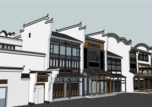 现代中式风格小镇商业街建筑楼设计SU(草图大师)模型