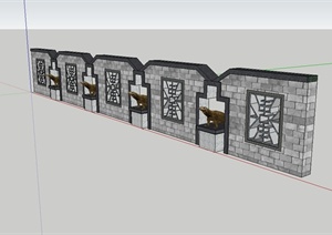 现代风格独特造型的围墙景墙设计SU(草图大师)模型