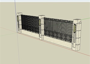 某现代风格详细的围墙栏杆设计SU(草图大师)模型
