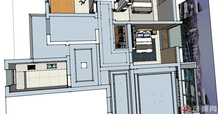 现代简约风格详细室内住宅空间设计su模型cad方案及效果图(5)