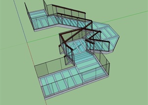 现代风格详细完整的建筑楼梯SU(草图大师)模型