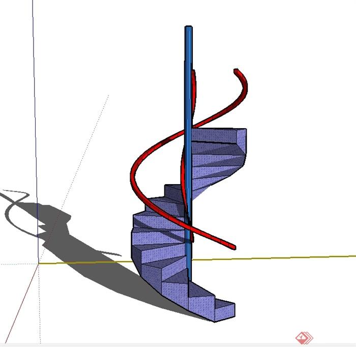 现代风格室内详细的建筑楼梯su模型(2)