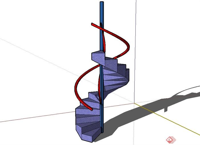 现代风格室内详细的建筑楼梯su模型(3)