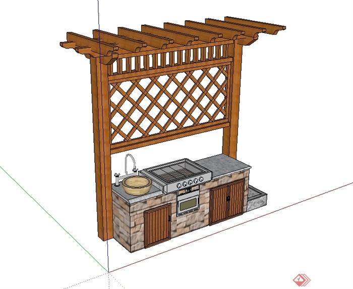 庭院单臂栏架烧烤台设计su模型(3)