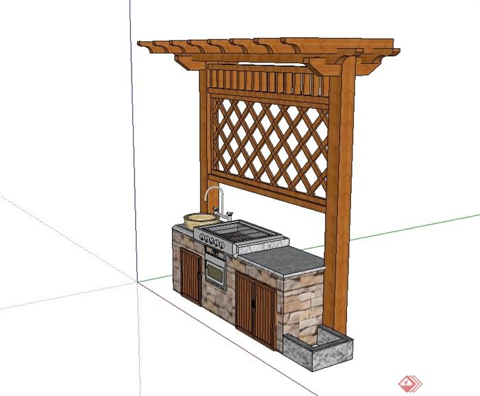 庭院单臂栏架烧烤台设计su模型(4)