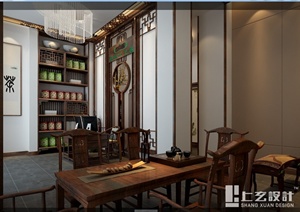 现代中式风格黄山路茶室设计cad方案及效果图