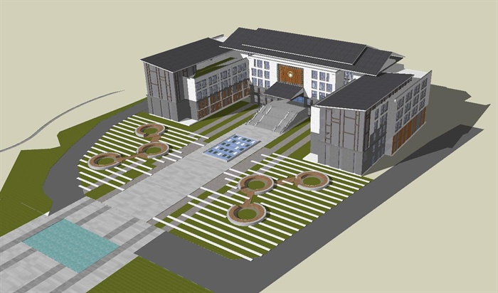 新中式学校主体教学楼ＳＵ模型(2)