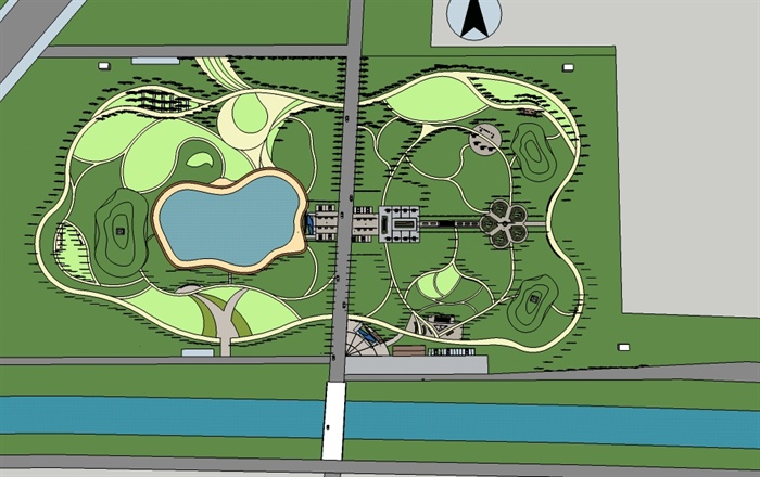 现代风格详细的公园规划设计su模型