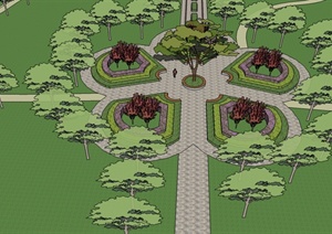 现代风格详细的公园规划设计SU(草图大师)模型