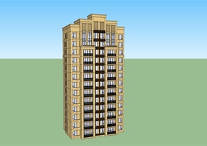 现代风格详细的13层住宅楼设计SU(草图大师)模型