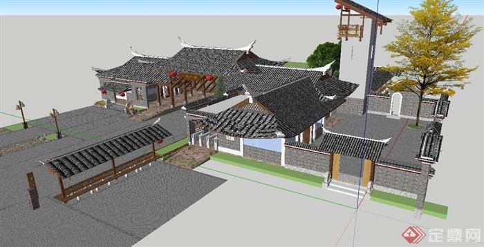 精品古典中式石门胡入口大门建筑方案SU模型(2)