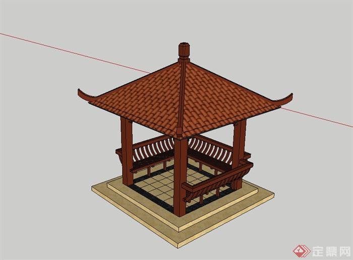 现代中式风格方亭设计su模型(3)