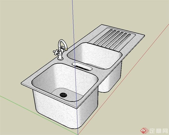 某厨房不锈钢水池设计su模型(2)