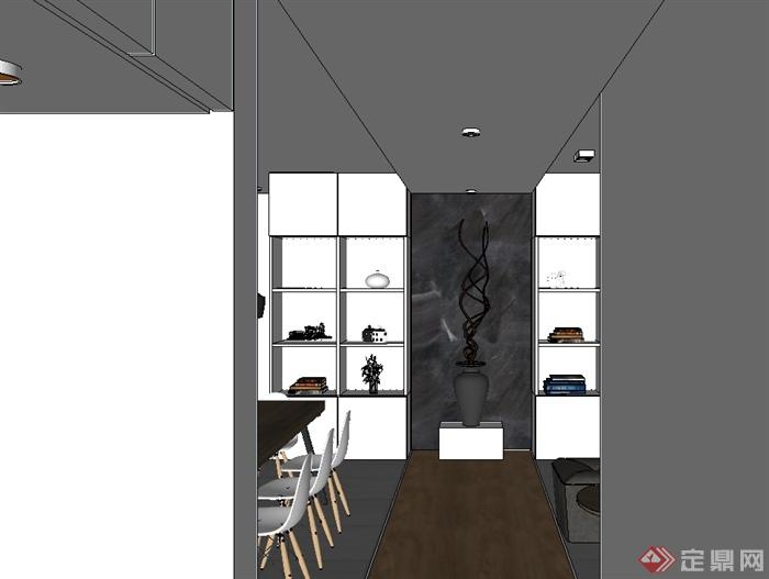 某现代室内住宅客餐厅详细空间设计su模型(2)