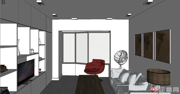 某现代室内住宅客餐厅详细空间设计su模型(3)