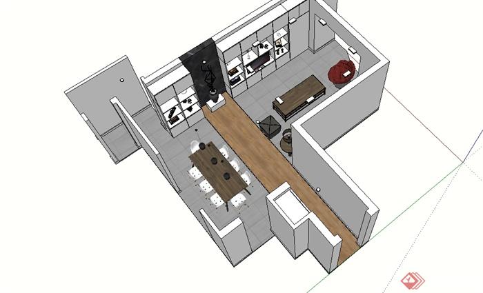 某现代室内住宅客餐厅详细空间设计su模型(5)