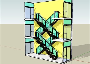 某多层详细的建筑楼梯设计SU(草图大师)模型