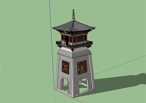 古典中式风格详细的大门建筑SU(草图大师)模型