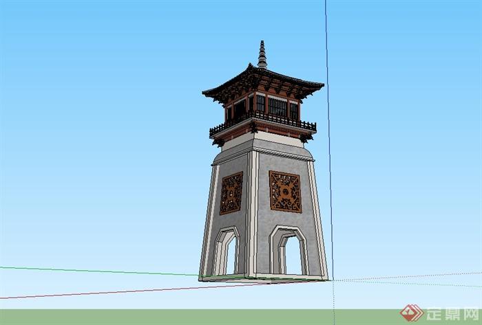 古典中式风格详细的大门建筑su模型(3)