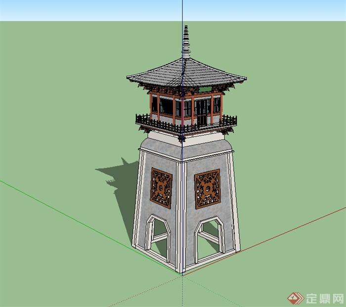 古典中式风格详细的大门建筑su模型(2)