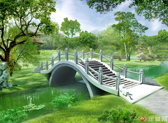 古典中式风格详细的园桥拱桥设计cad施工图及效果图(1)