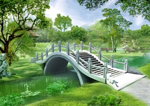 古典中式风格详细的园桥拱桥设计cad施工图及效果图