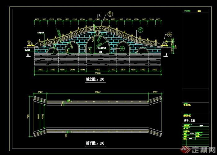 古典中式风格详细的园桥拱桥设计cad施工图及效果图(2)