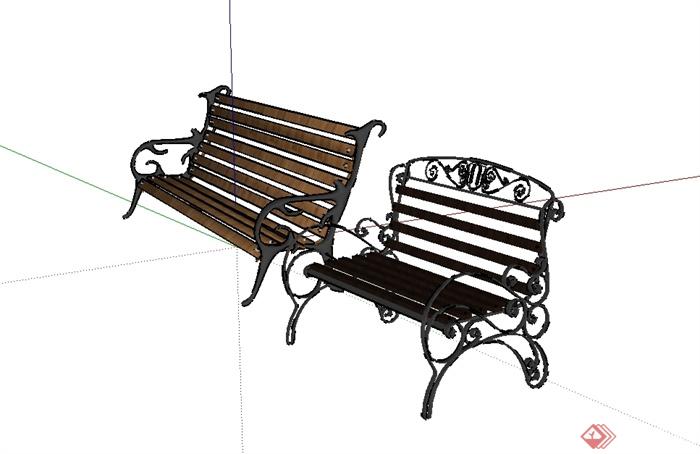 欧式风格两个园椅设计su模型(1)