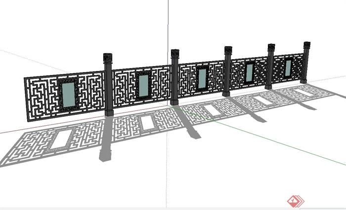 现代中式风格详细的围墙设计su模型(3)