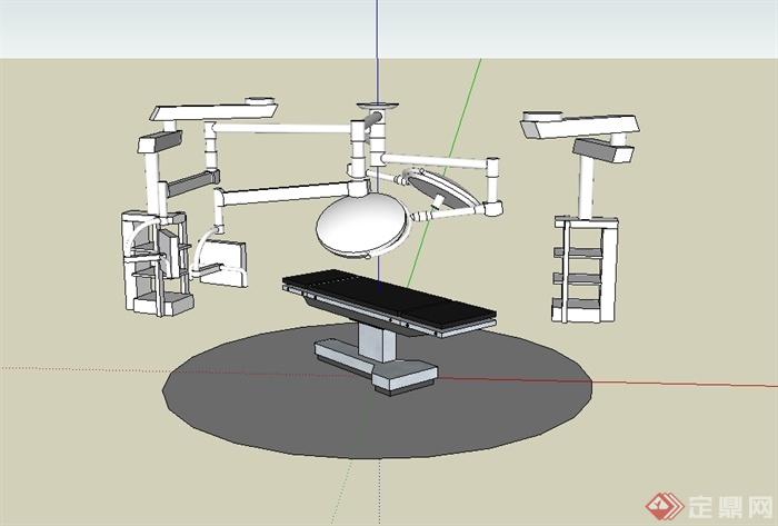 某手术室内手术床、无影灯、吊塔设计su模型(1)