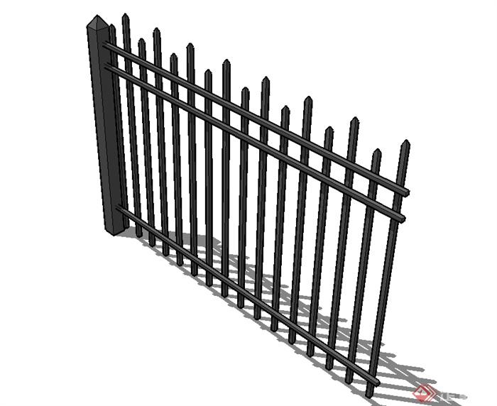现代风格详细的铁艺栏杆围栏su模型(2)