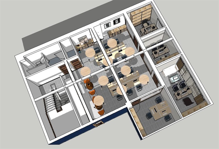 一个简约风格设计办公室装潢方案SU模型(2)