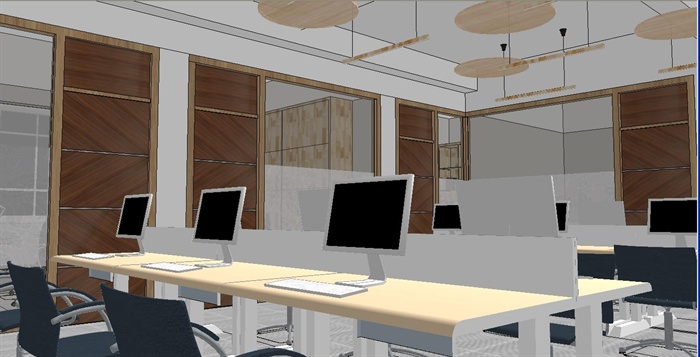 一个简约风格设计办公室装潢方案SU模型(4)