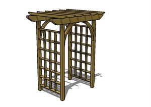 现代中式风格详细的防腐木廊架设计SU(草图大师)模型