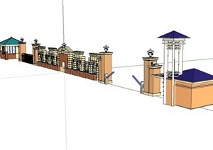 欧式风格详细完整的学校大门设计SU(草图大师)模型