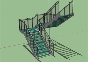 现代风格详细独特完整的建筑楼梯设计SU(草图大师)模型