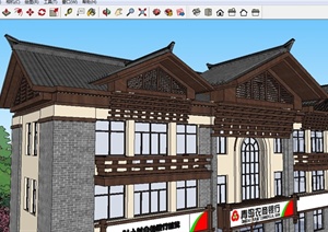 汉唐风格商业街道外貌建筑改造方案SU(草图大师)模型