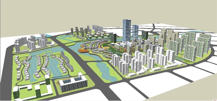 城市CBD新城区综合规划方案SU模型(1)
